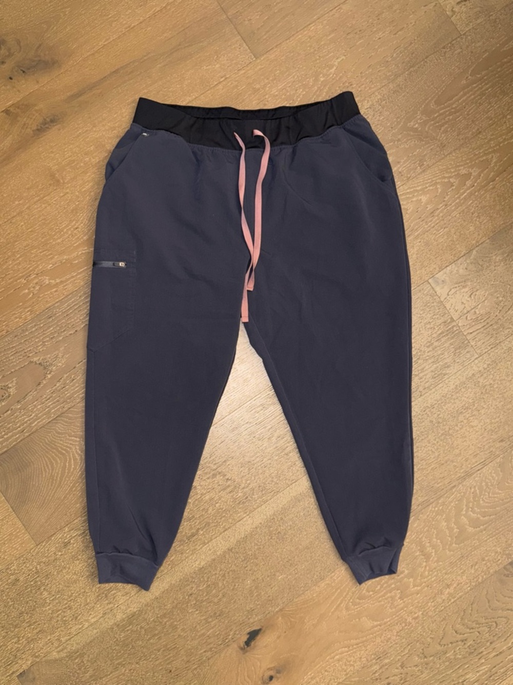 Figs Navy Jumpsuit Jogger with Black Waistband and Pink Drawcord